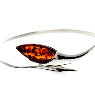 925 Sterling Silver & Baltic Amber Modern Solid Bangle - GL518