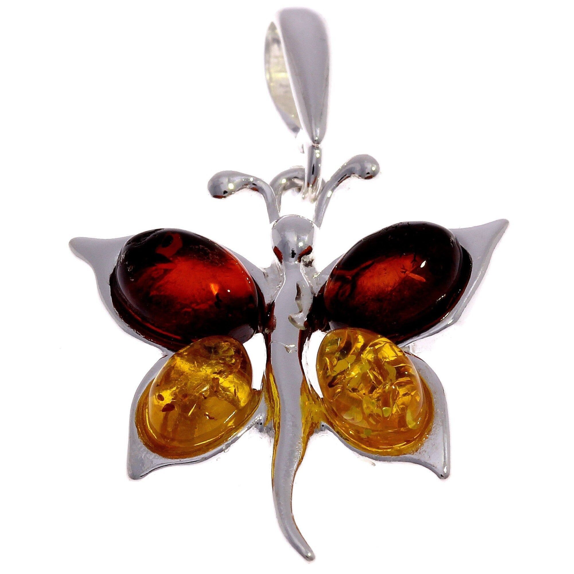 Colgante de mariposa de plata de ley 925 y ámbar báltico auténtico - GL312