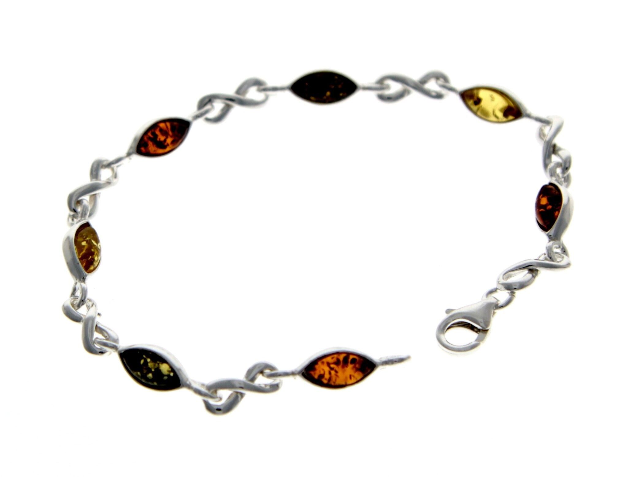 Pulsera de plata de ley 925 y ámbar báltico auténtico de 19 cm - M540
