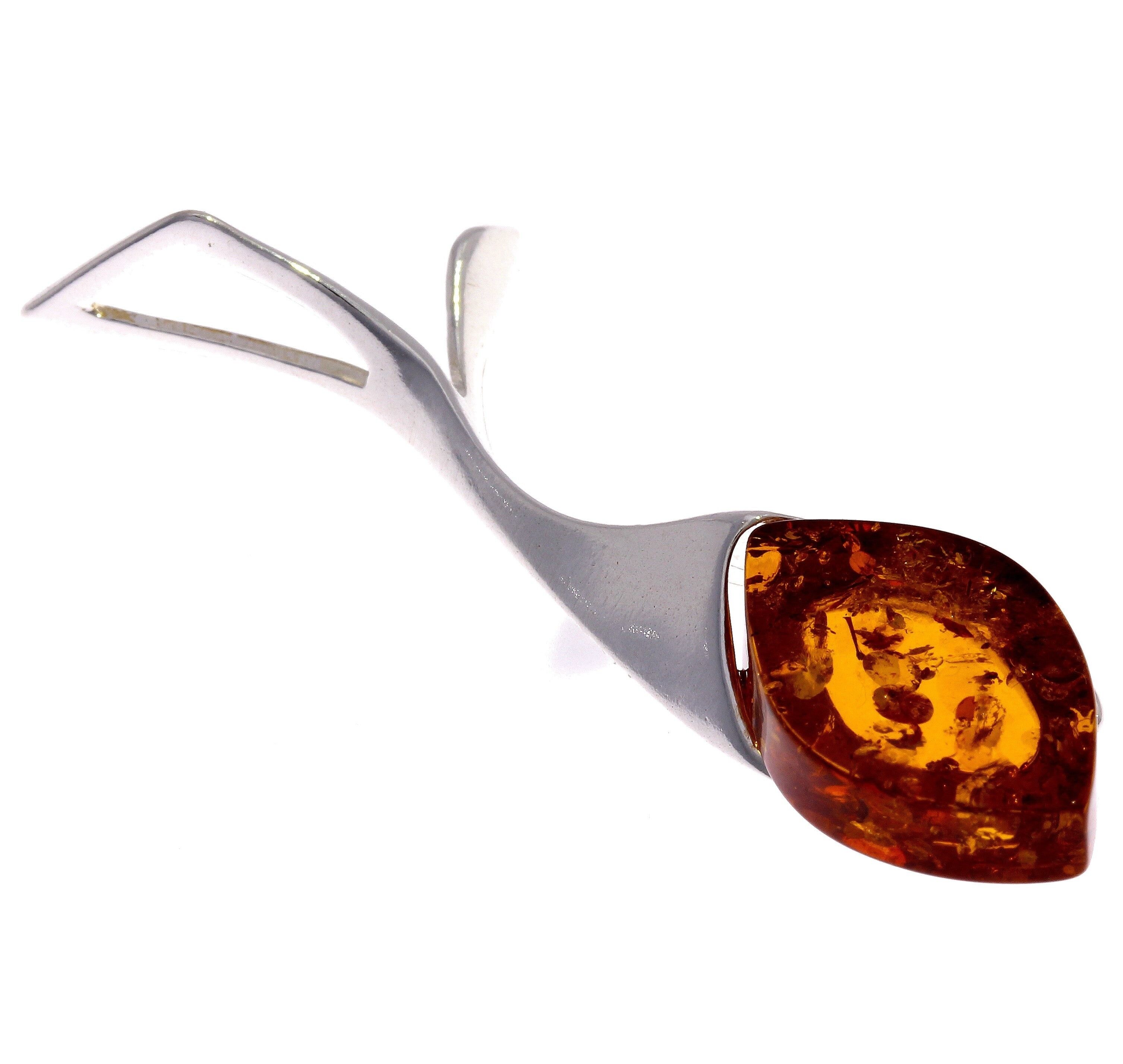 Colgante moderno de plata de ley 925 y ámbar báltico auténtico - GL318