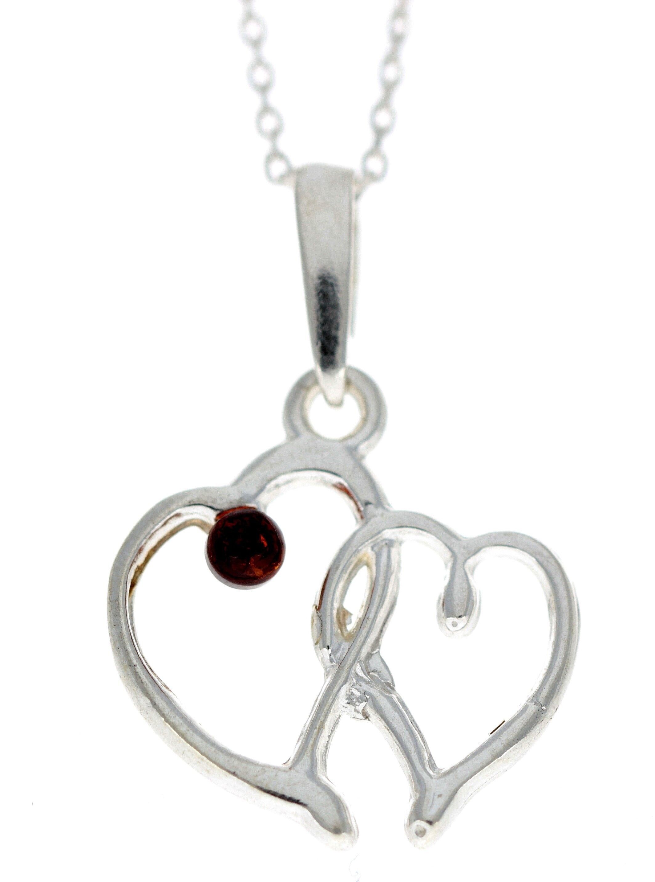 Doppelherz-Anhänger aus 925er Sterlingsilber und echtem baltischen Bernstein – G230