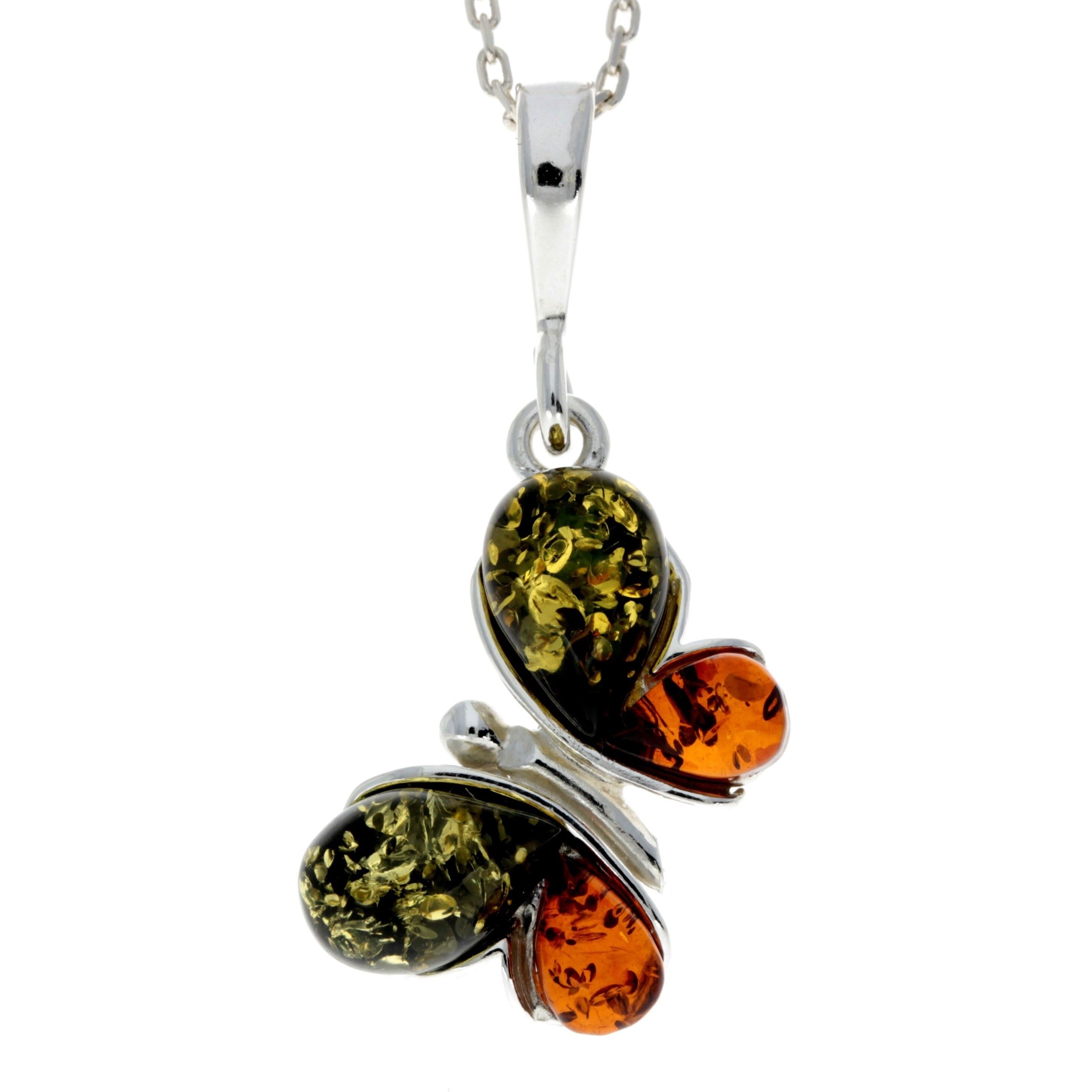 Schmetterlingsanhänger aus 925er Sterlingsilber und echtem baltischen Bernstein – M345