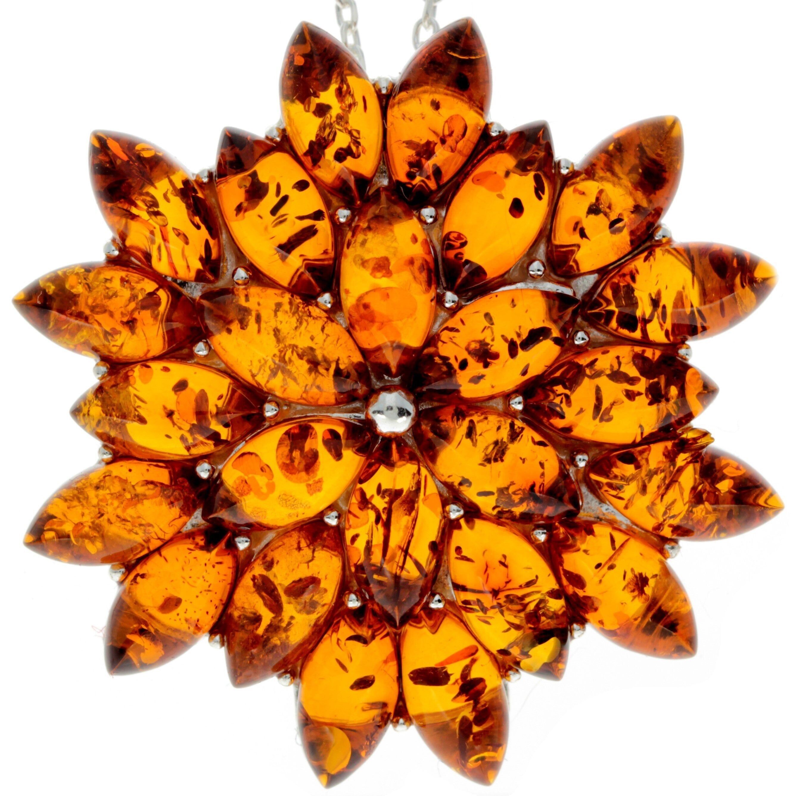 Klassischer Anhänger aus 925er Sterlingsilber und echtem baltischen Bernstein mit mehreren Steinen – 1702