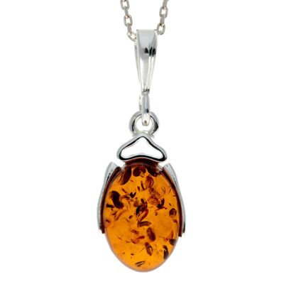 Ciondolo classico in argento sterling 925 e ambra baltica autentica - M335