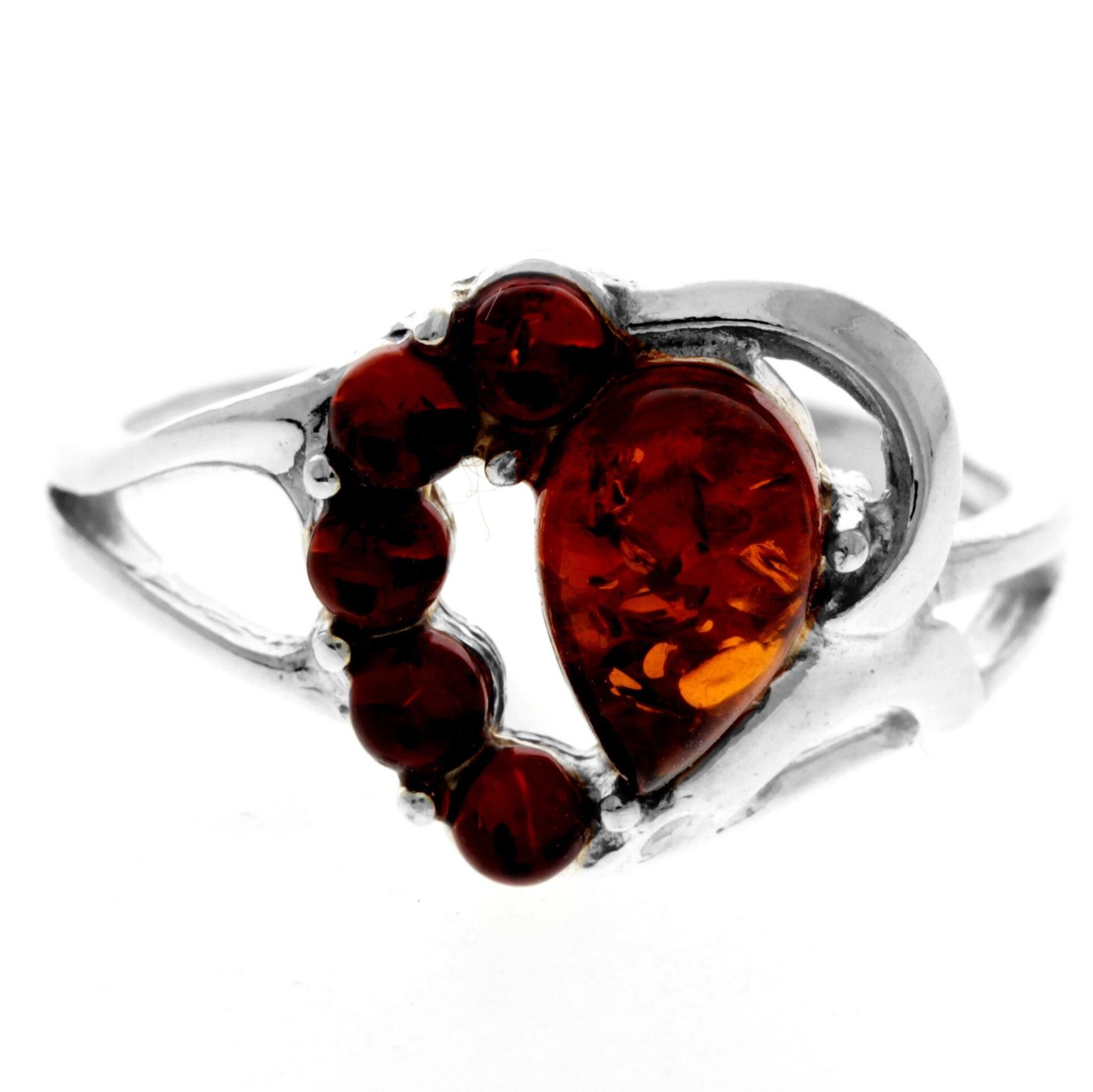 Bague en argent sterling 925 et ambre véritable de la Baltique en forme de cœur - M417