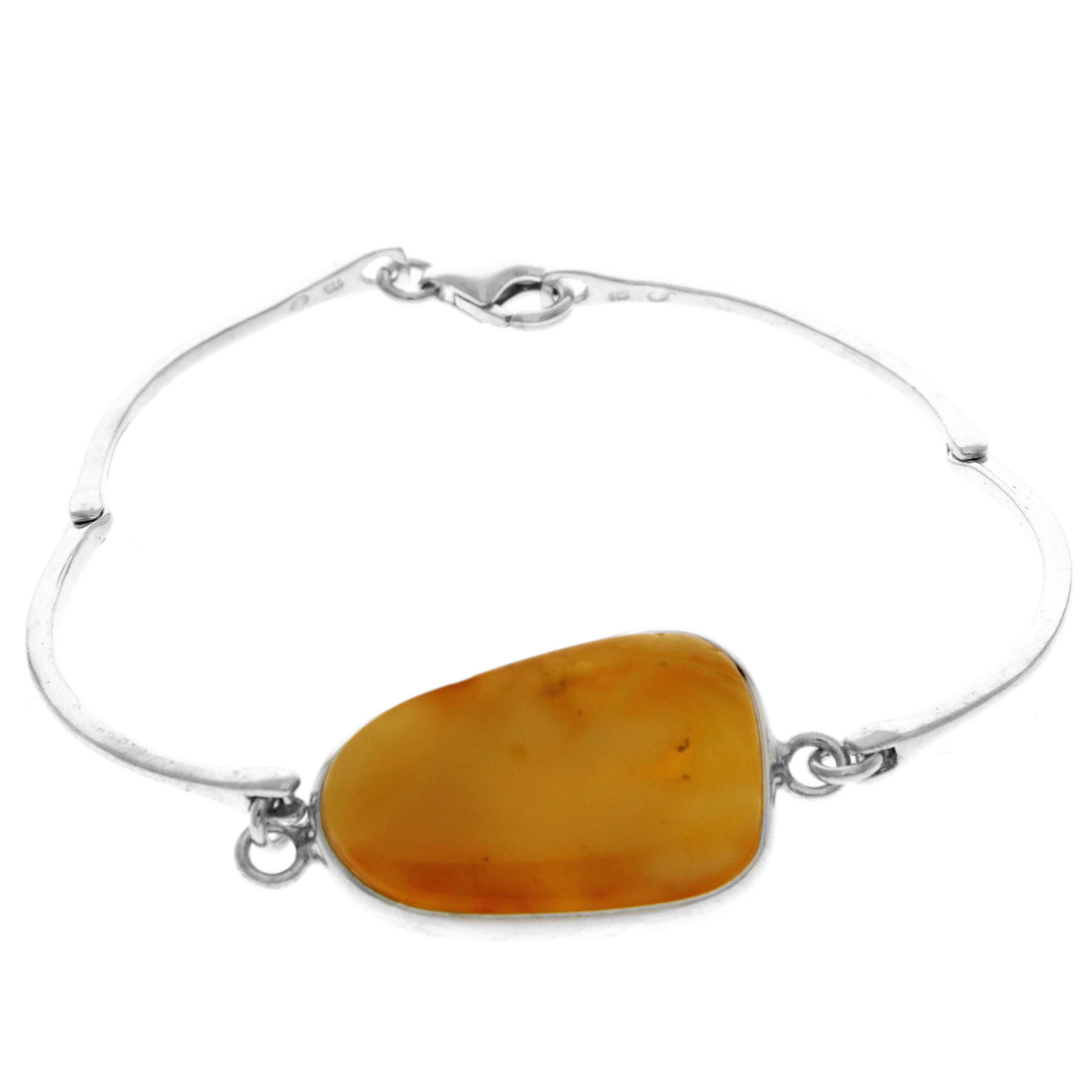 Bracelet exclusif en argent sterling 925 et ambre baltique véritable couleur cognac - BL0129