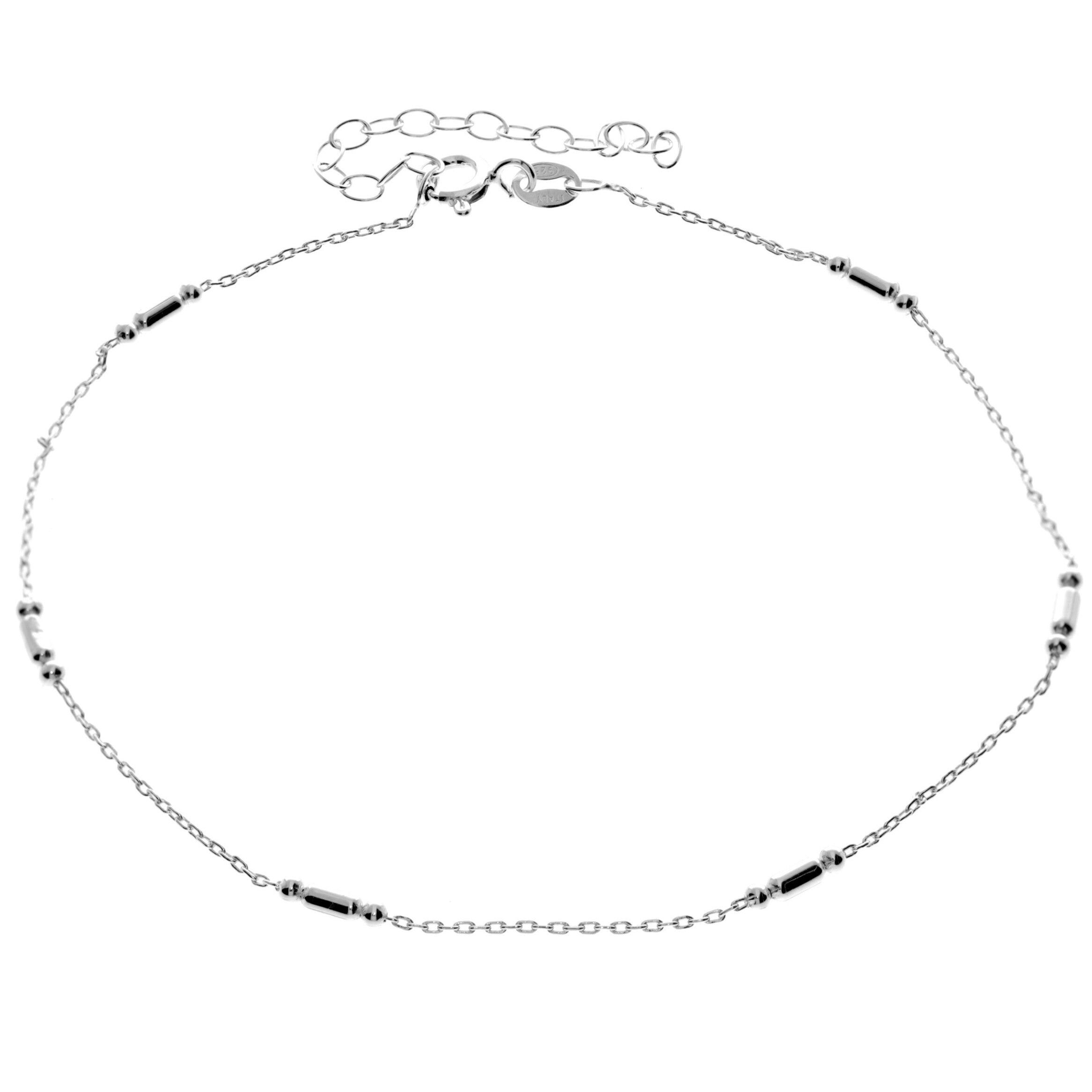 Fußkettchen-Armband aus 925er Sterlingsilber mit anlaufgeschützter Beschichtung und dreifachen Perlen und Verlängerung – GA-ANK5
