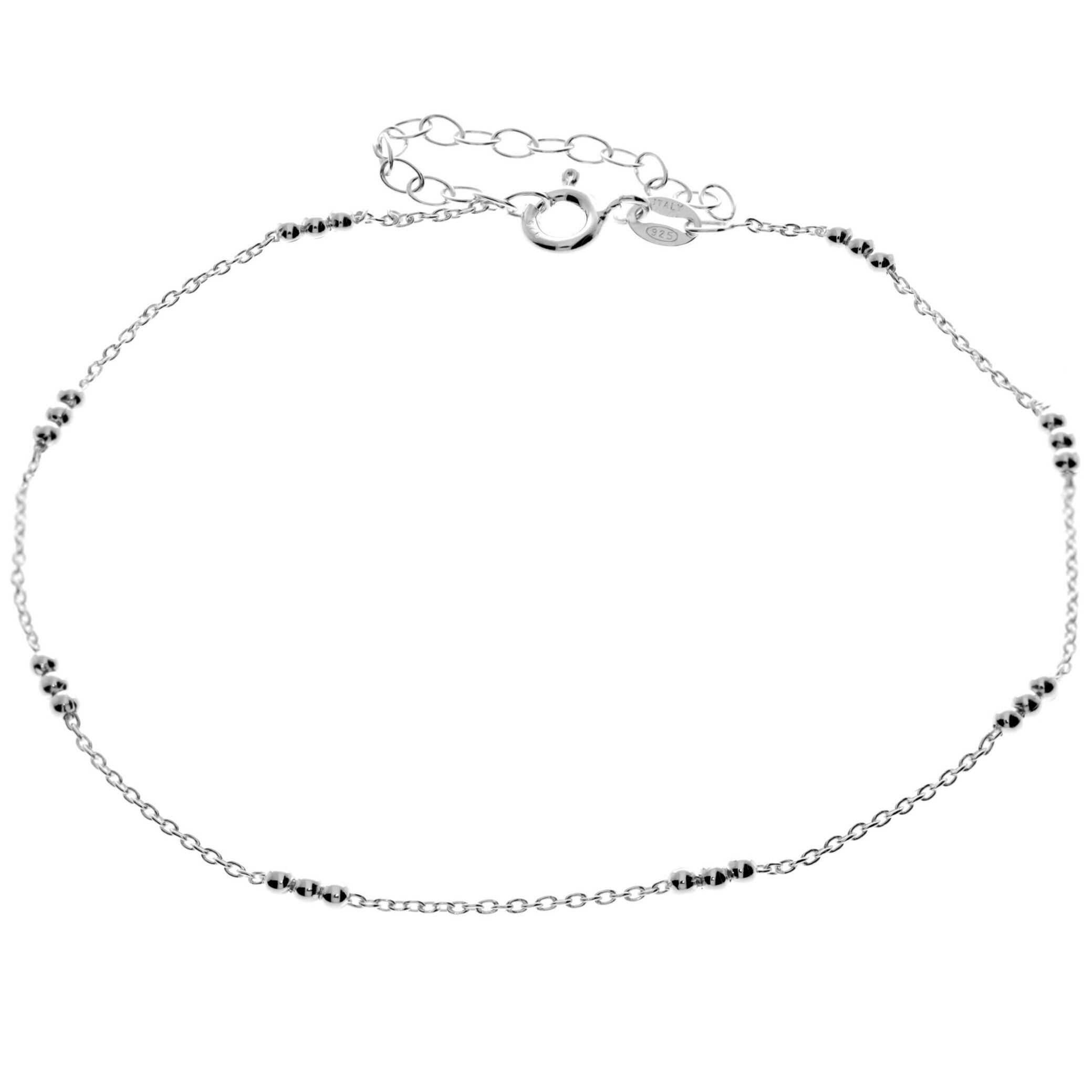 Fußkettchen-Armband aus 925er Sterlingsilber mit anlaufgeschützter Beschichtung und dreifachen Perlen und Verlängerung – GA-ANK4