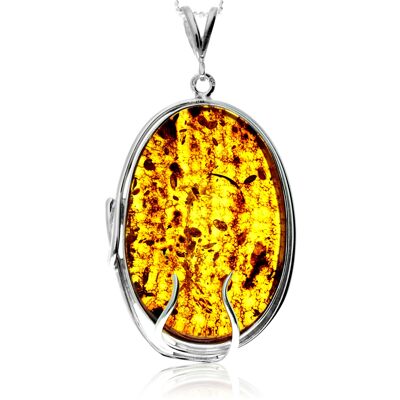 Ciondolo esclusivo e unico in argento sterling 925 e ambra baltica color cognac autentica - PD2401
