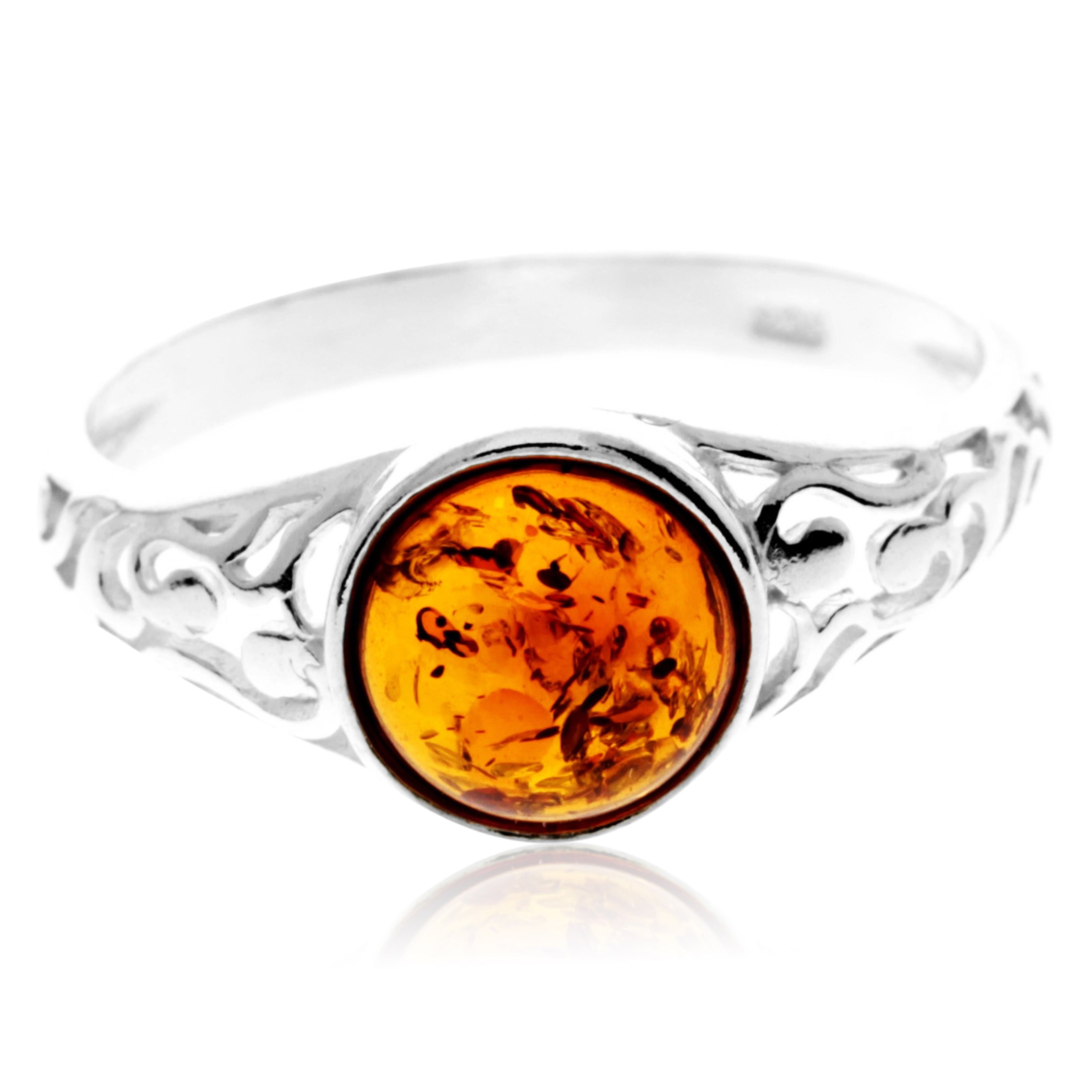 925 Sterling Silber & echter baltischer Bernstein Moderner Designerring - GL754