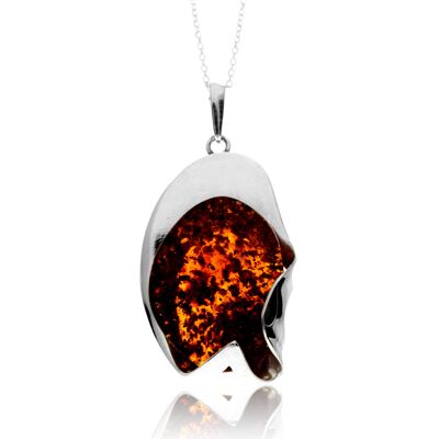 Pendentif exclusif unique en argent sterling 925 et ambre de la Baltique véritable couleur cognac sans chaîne - PD2535