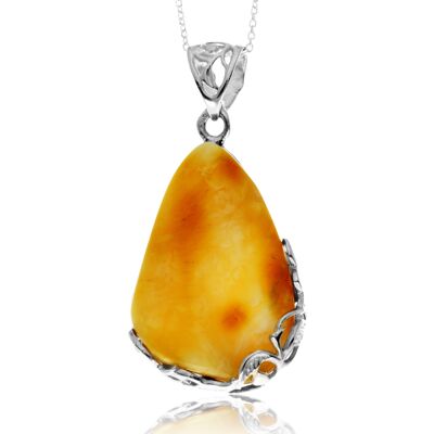 Ciondolo esclusivo in argento sterling 925 e ambra baltica color limone autentica senza catena - PD2559
