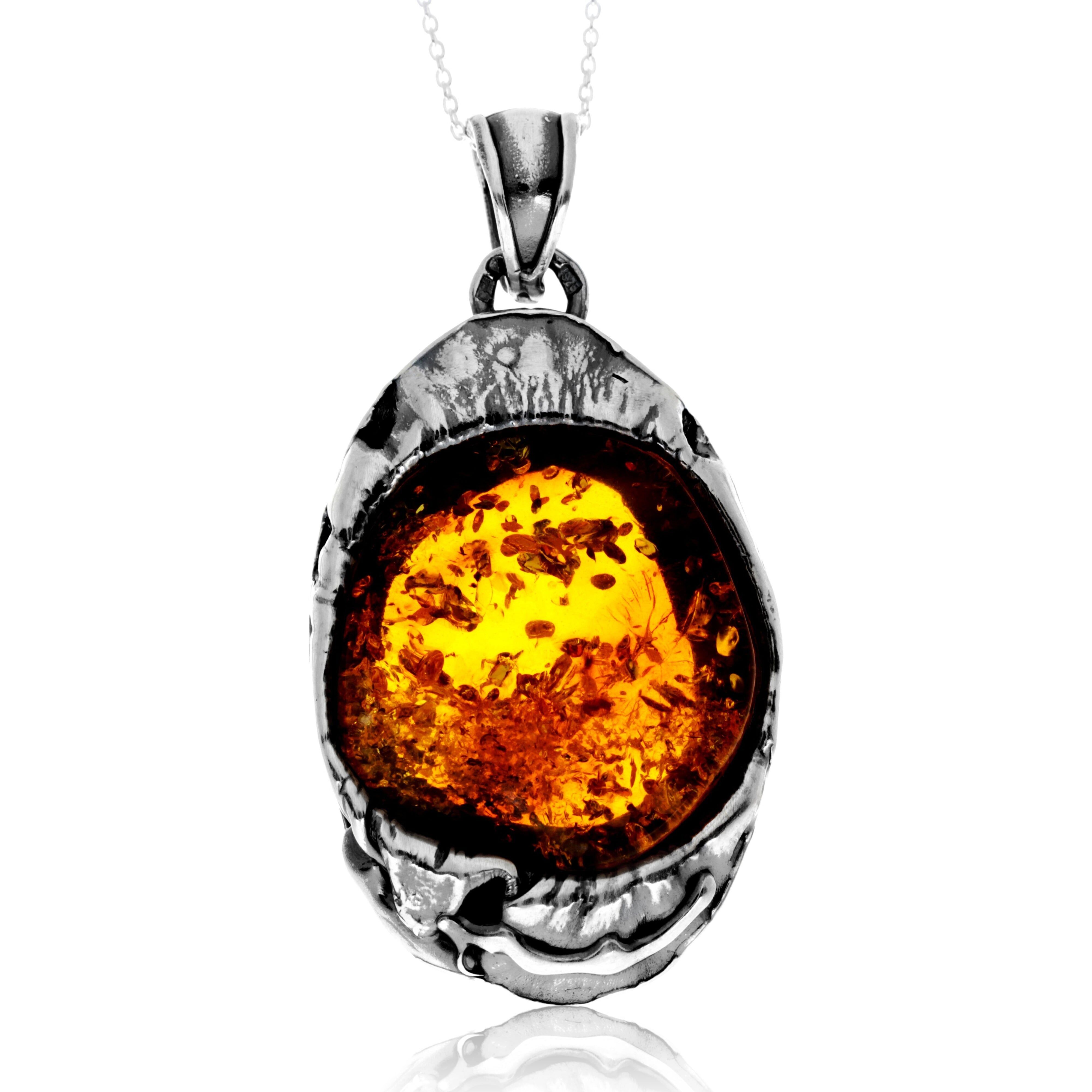 925 Sterling Silber & echter Cognac Baltischer Bernstein Einzigartiger exklusiver Anhänger ohne Kette - PD2438