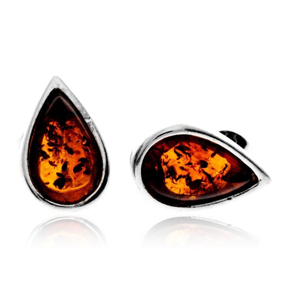 Ohrstecker in Tropfenform aus 925er Sterlingsilber und echtem baltischen Bernstein – GL600