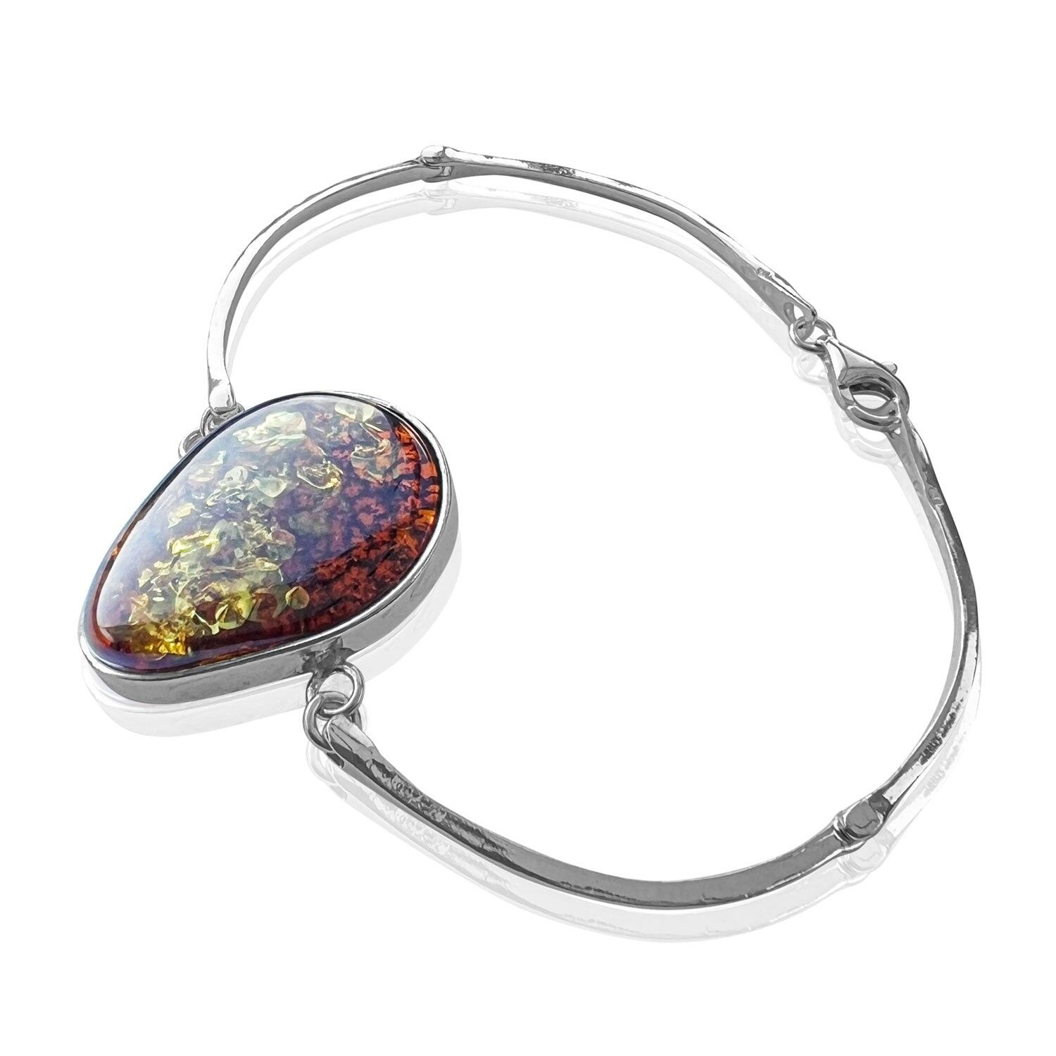 Bracciale esclusivo in argento sterling 925 e ambra baltica color cognac autentica - BL0173