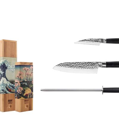 Juego de cuchillos de cocina básico - Colección Pakka - 2 cuchillos + 1 accesorio - KOTAI