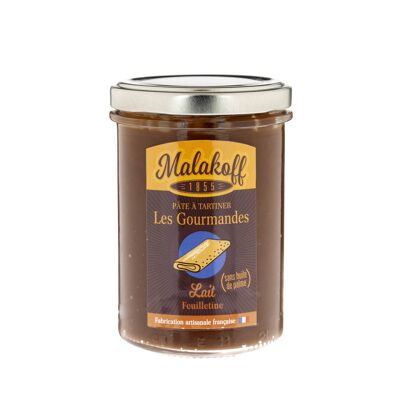 Chocolate spread Malakoff Feuilletine (pure butter lace crepe pieces) Palm oil free 240g pot.