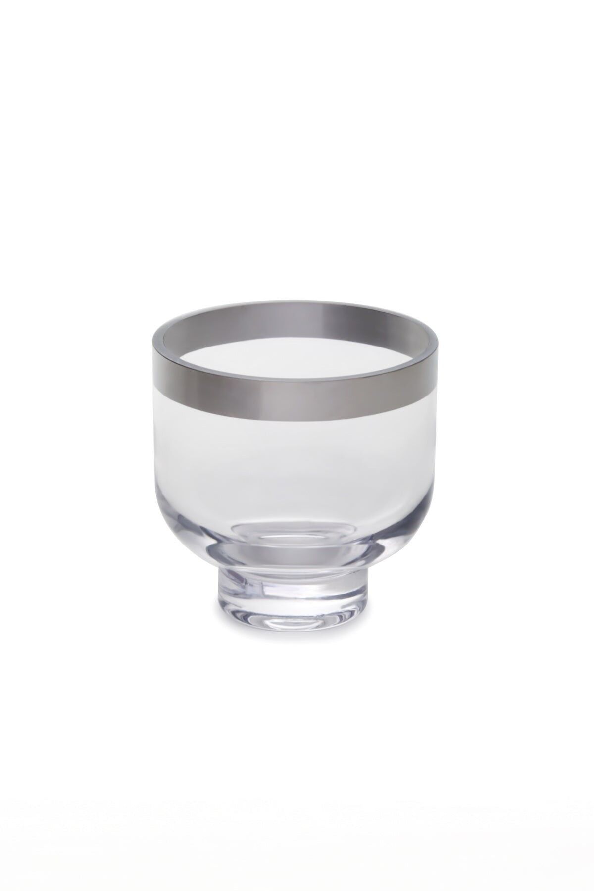Vaso/ciotola basso moderno, design sobrio, cristallo con argento, OMA15SI
