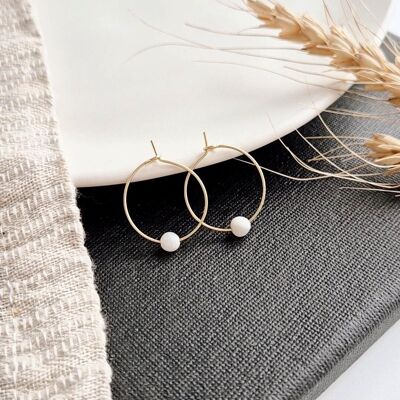 Orecchini a cerchio in oro con perle di labradorite