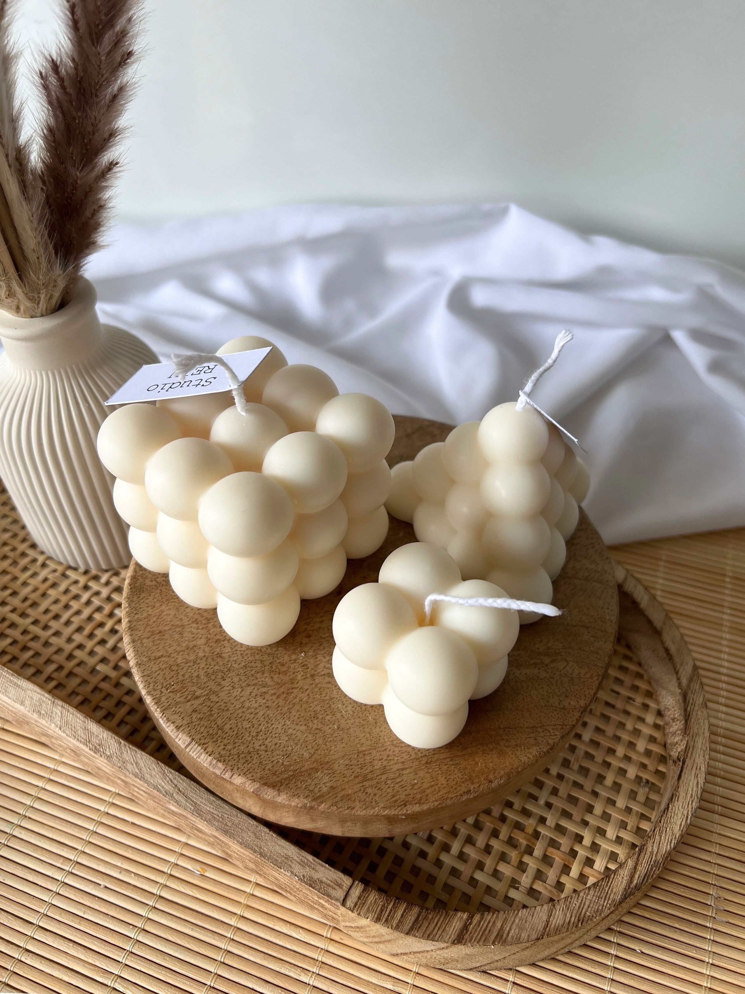 Serie Bubble, candele decorative da terra, cera di soia