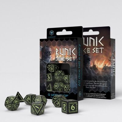 Runic Dice Set black and glow in the dark
