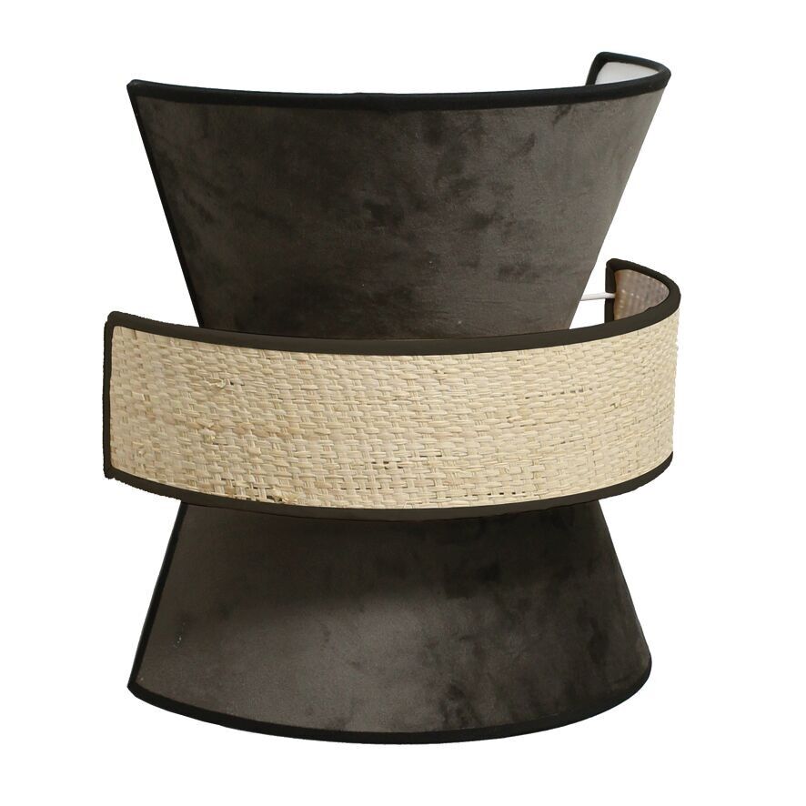 GATSBY Wandleuchte aus Bast und anthrazitfarbenem Samt, D30 cm