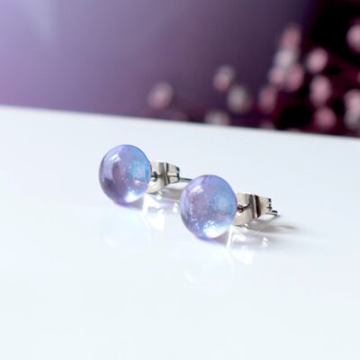 Shiny lavender glass stud earrings