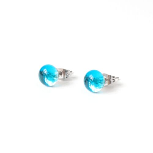 Boucles d'oreilles puces Shiny en verre bleu caraïbes