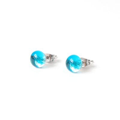 Shiny Caribbean Blue Glass Stud Earrings