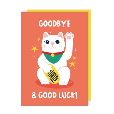 Paquete de 6 tarjetas con mensaje de buena suerte de gato saludando