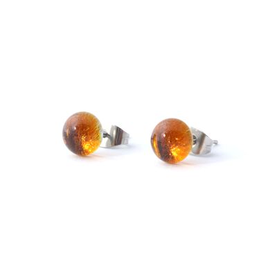 Shiny amber glass stud earrings