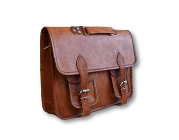 Sac bandoulière en cuir authentique pour homme au style hipster , sacoche d'ordinateur en cuir  grande capacité de rangement. HUGO 3