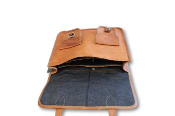 Sac bandoulière en cuir authentique pour homme au style hipster , sacoche d'ordinateur en cuir  grande capacité de rangement. HUGO 5