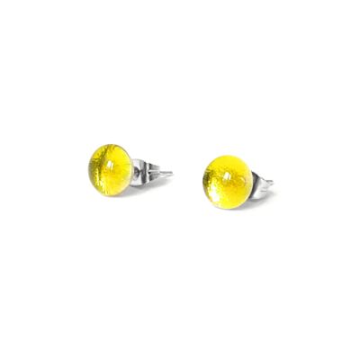 Shiny Lemon Yellow Glass Stud Earrings