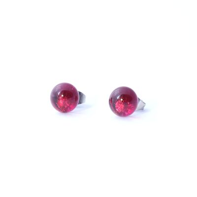 Shiny raspberry glass stud earrings