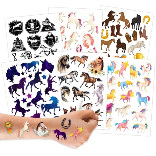 100 Tattoos zum Aufkleben - Hautfreundliche Kindertattoos Pferde - kindgerechte Designs - als Geburtstagsmitgebsel oder Geschenkidee - Vegan