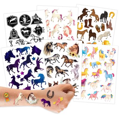 100 tattoos to stick on - skin-friendly children's tattoos horses - child-friendly designs - as a birthday party or gift idea - vegan