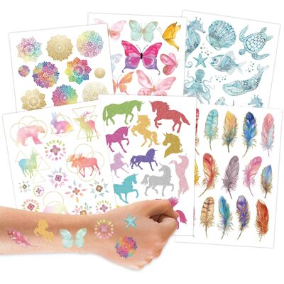 100 tatouages métalliques à coller - mandala de tatouages pour enfants respectueux de la peau - designs sympas - comme cadeau d'anniversaire ou idée cadeau - végétalien - fabriqué et testé en Allemagne
