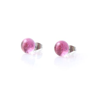 Shiny pink glass stud earrings