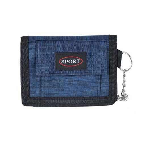Blue men's wallet with metal key chain