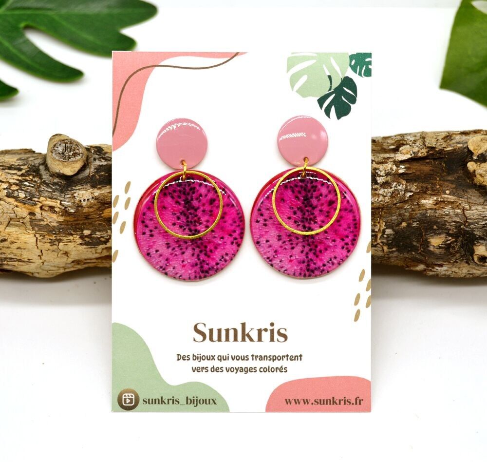 Orecchini Frutto del Drago in Legno e Resina