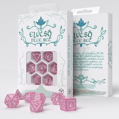 Set di dadi elfici rosa e bianchi scintillanti Q-workshop