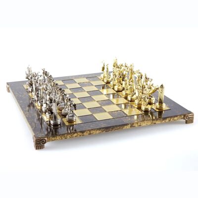 Jeu d'échecs en métal de mythologie grecque avec échiquier de 36 cm Manopoulos