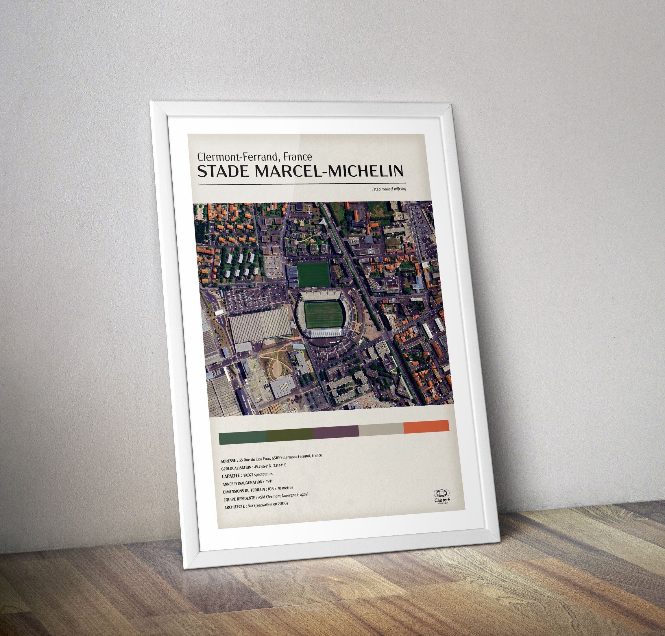 Marcel Michelin Stadionplakat Luftaufnahme I Clermont Rugby-Plakat