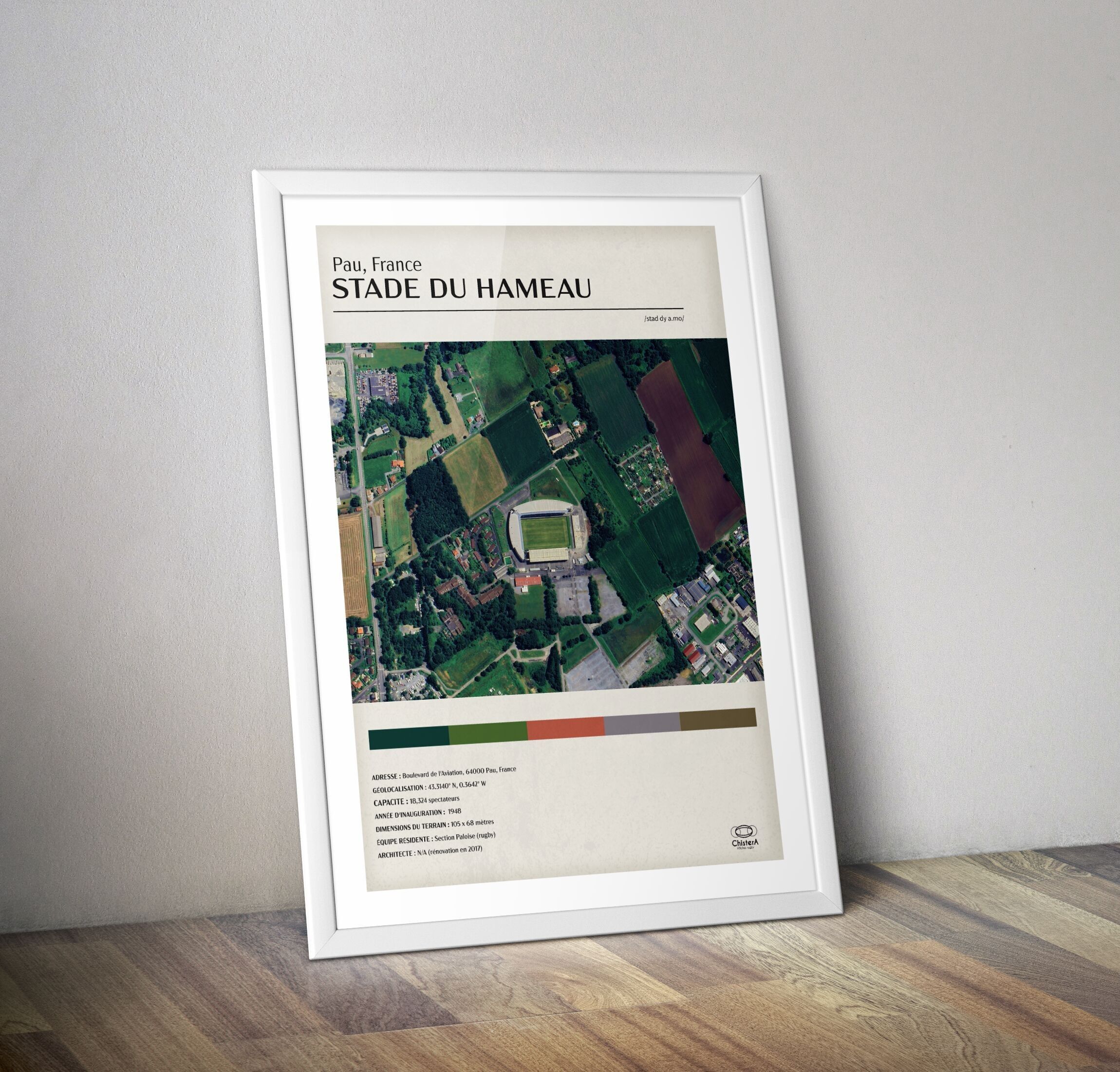 Luftaufnahme des Hameau-Stadions, Plakat I Paloise-Abschnitt