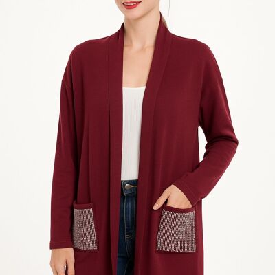 Cardigan in maglia morbida con cristalli sulle tasche