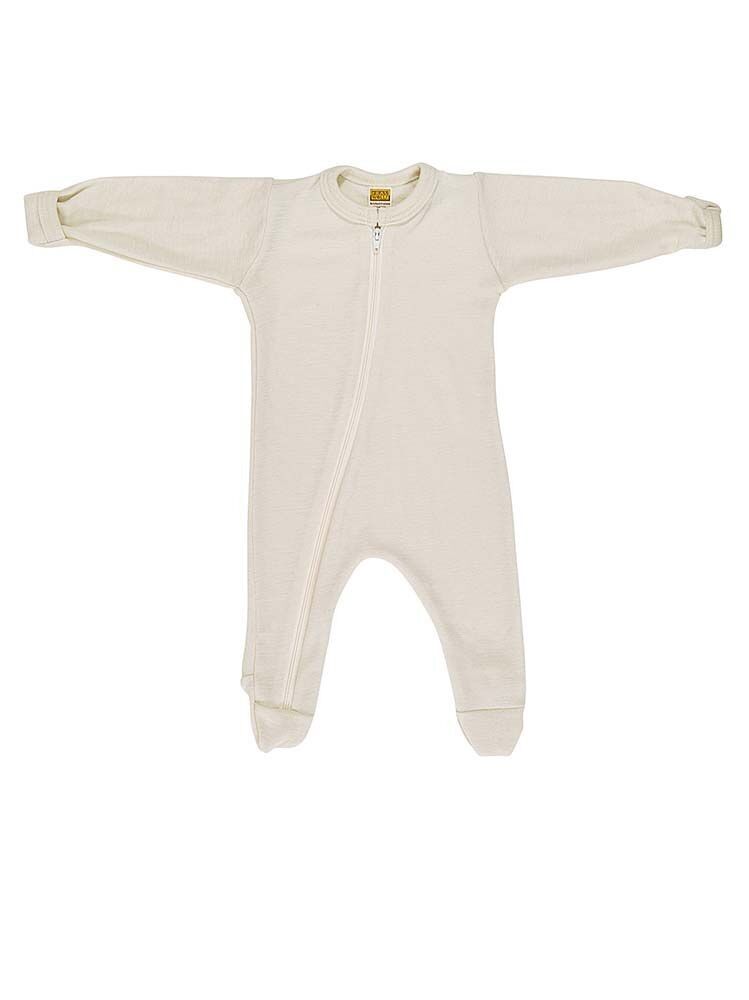 Baby pajamas one-piece made of wool/silk with feet - color: natural