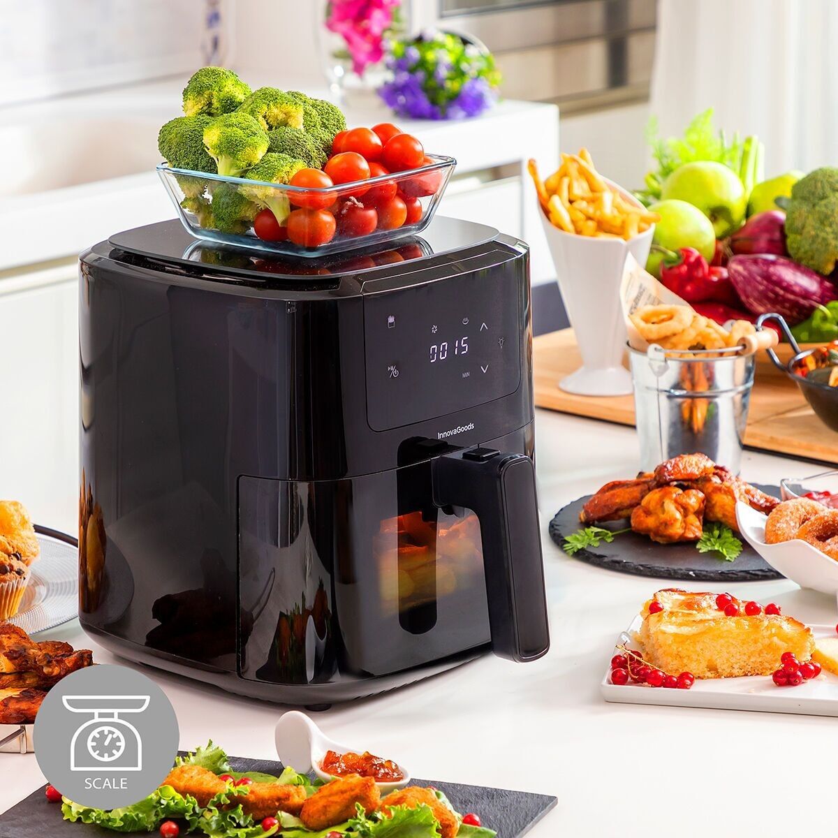 Friggitrice senza olio con bilancia InnovaGoods Fryinn Balance 5000 Nero Acciaio Inox 1500 W 5 L