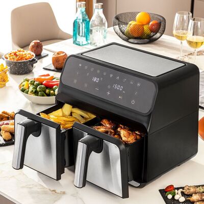 Friggitrice senza olio InnovaGoods Fryinn Double 8000 Acciaio inossidabile nero 3400 W 8 L
