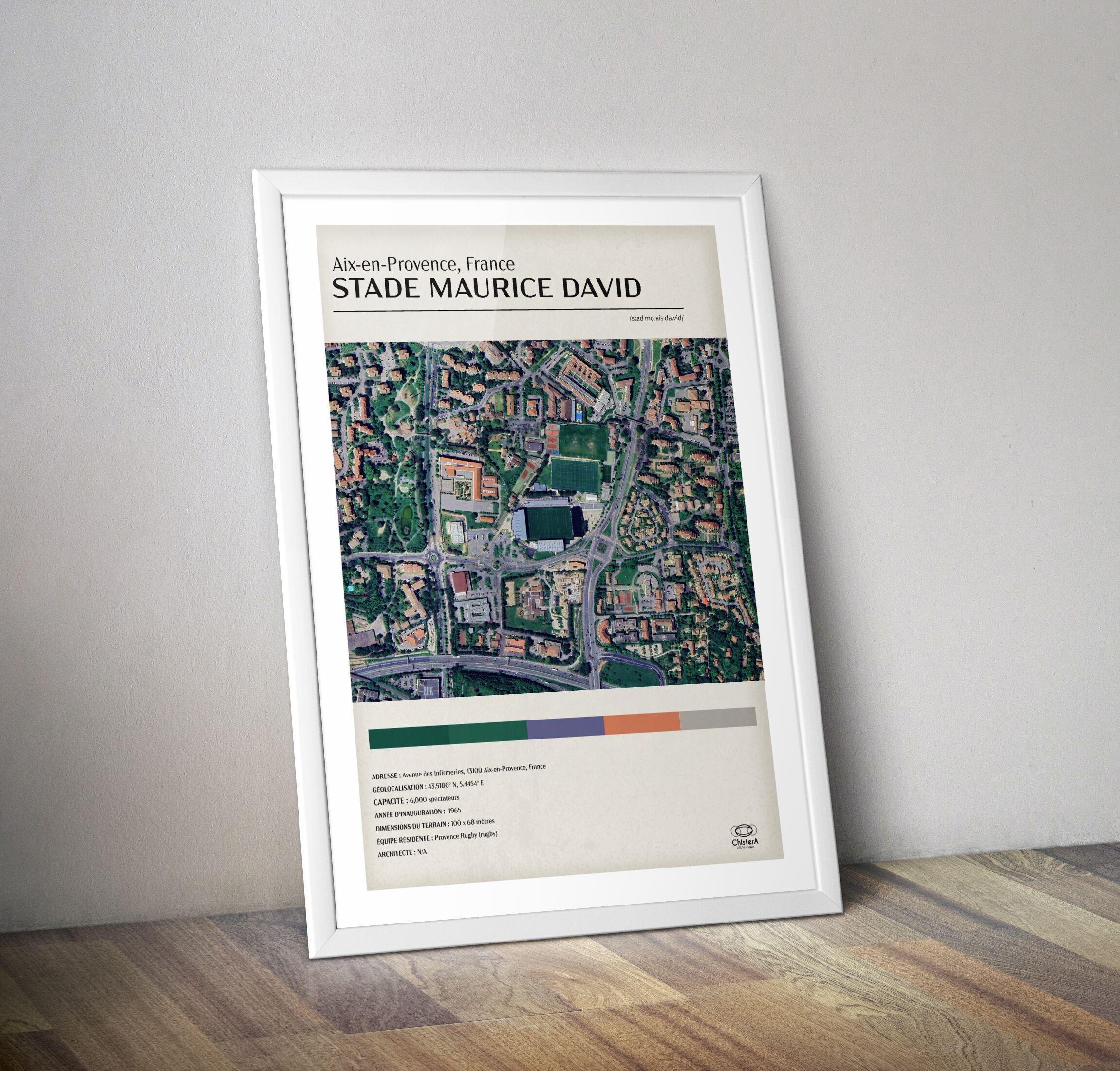 Maurice David Stadionplakat Luftaufnahme I Aix en Provence Rugbystadionplakat